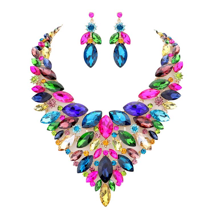 Marquise Stone Cluster Statement Evening Necklace