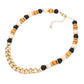 Metal Chain Link Accented Wood Necklace
