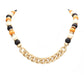 Metal Chain Link Accented Wood Necklace