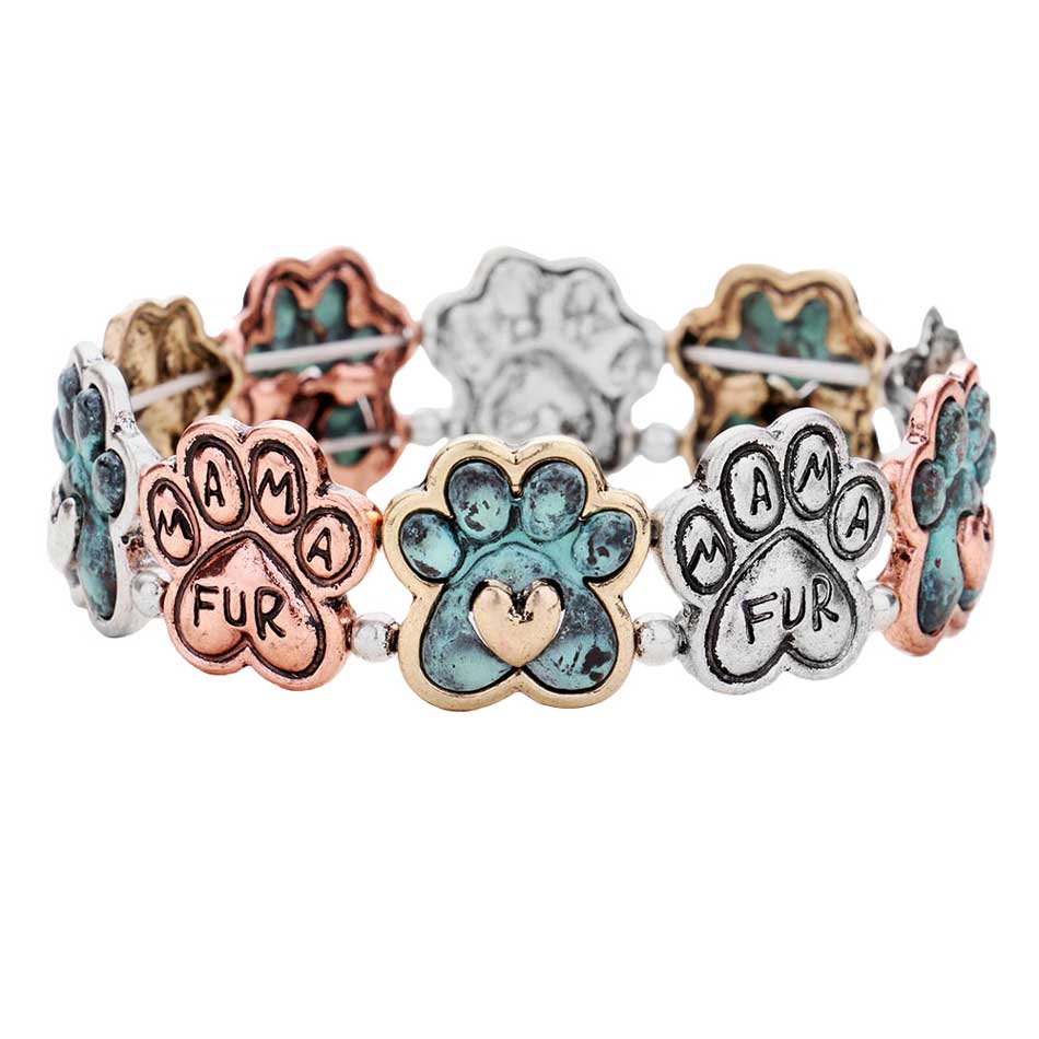 Fur Mama Animal Paw Metal Stretch Bracelet