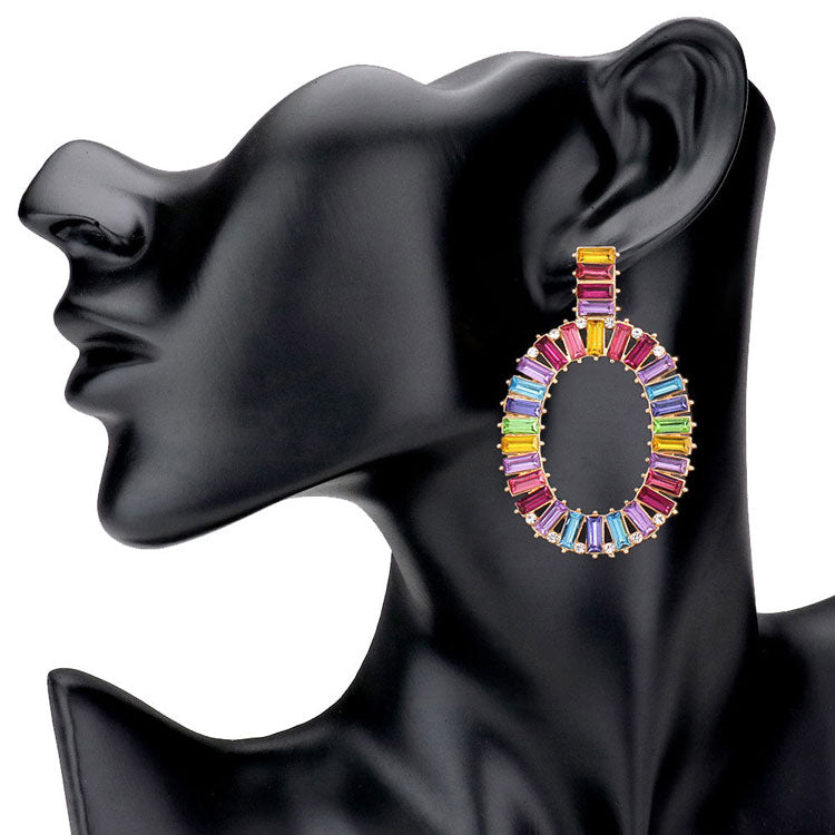 Rectangle Stone Embellished Oven Oval Earrings
