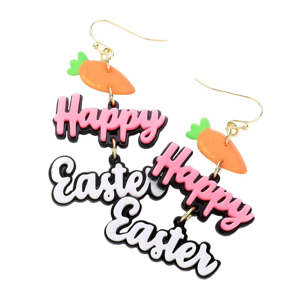Resin Carrot Happy Easter Message Link Dangle Earrings