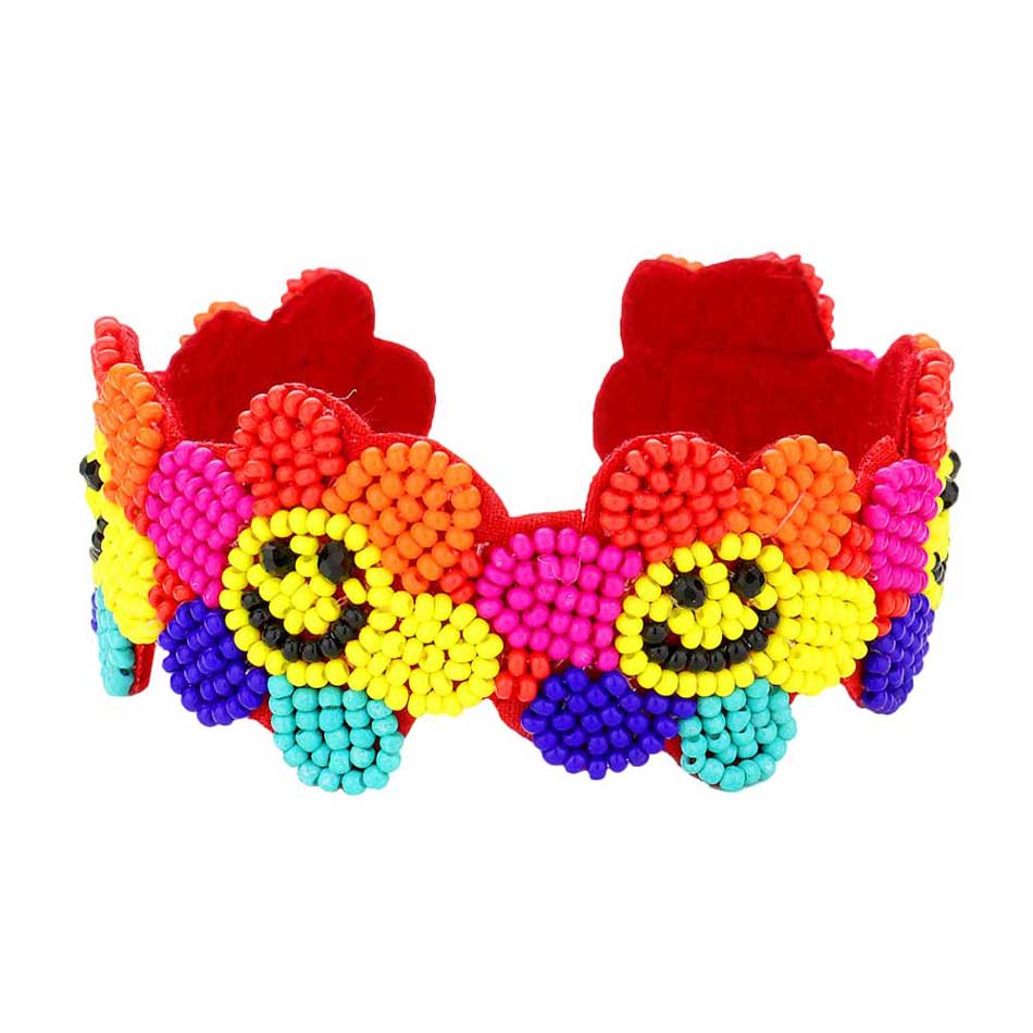 Seed Beaded Smile Flower Cuff Bracelet