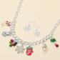 Christmas Mitten Reindeer Pearl Snowflake Charm Station Necklace