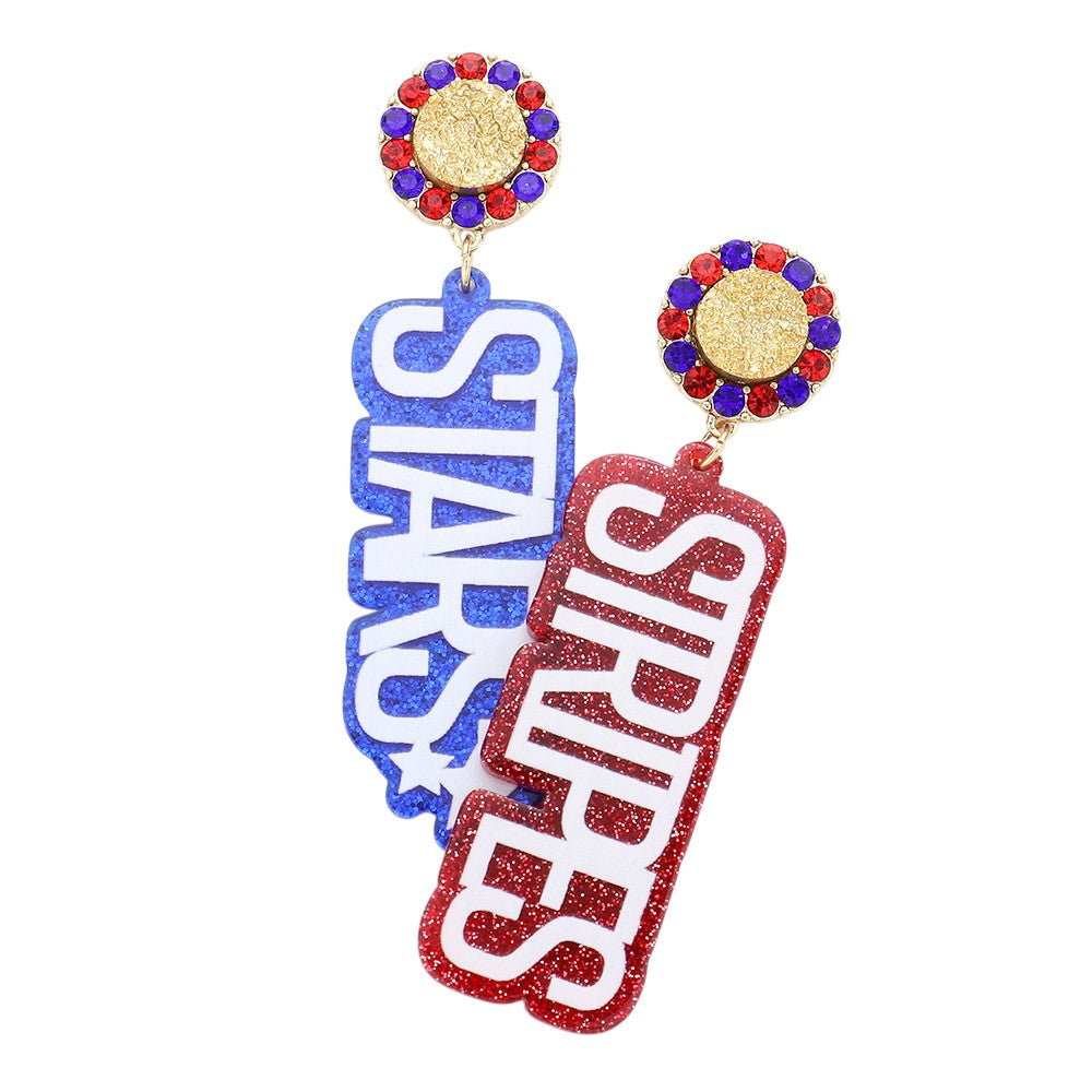 Star Stripes Glittered Message Dangle Earrings
