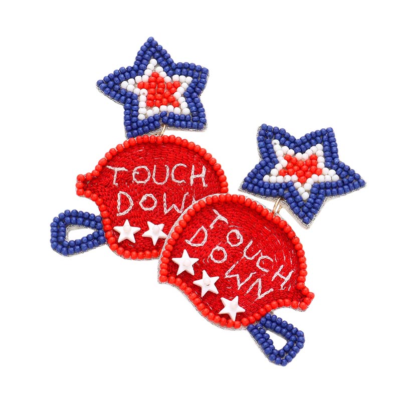 USA Flag Beaded Star Touch Down Message Helmet Earrings