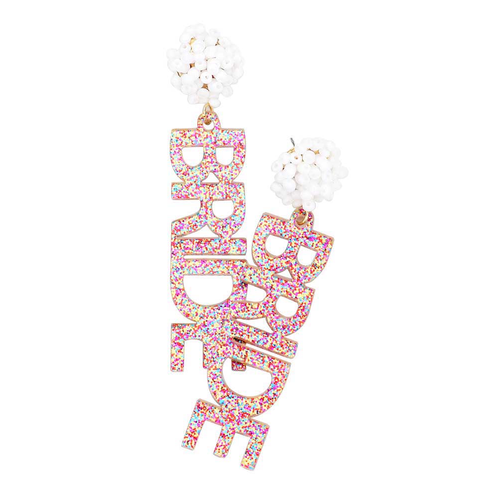 Bride Glittered Message Dangle Earrings