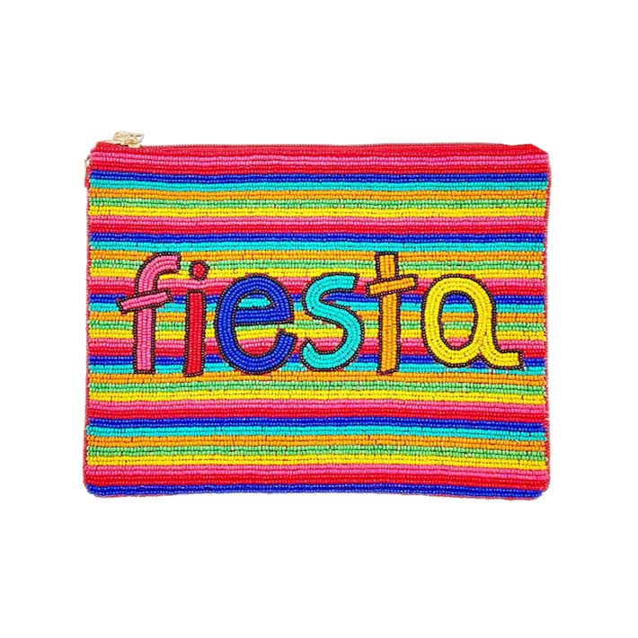Fiesta Seed Beaded Message Clutch Crossbody Bag