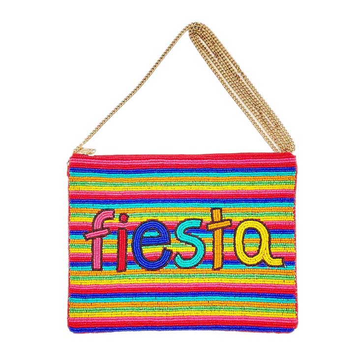 Fiesta Seed Beaded Message Clutch Crossbody Bag