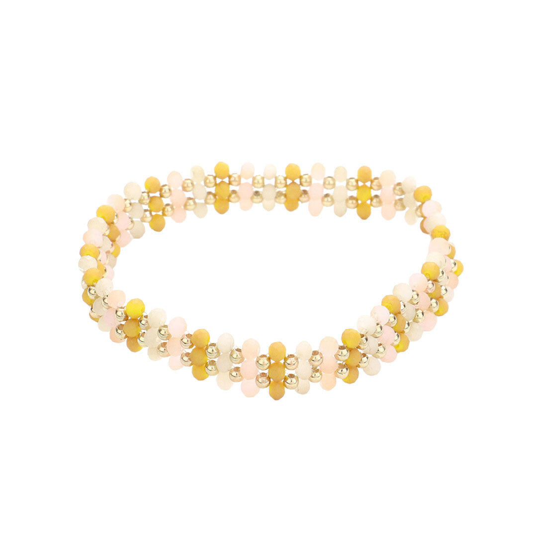 Metal Ball Faceted Beaded Stretch Bracelet