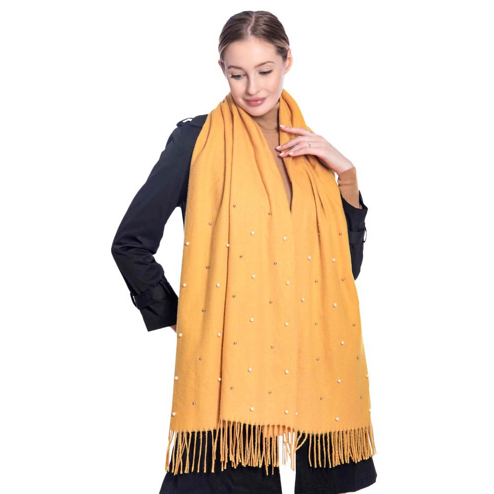 Pearl Embellished Solid Oblong Scarf