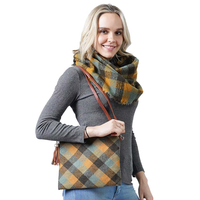 Bolso cruzado de mano con estampado de cuadros escoceses