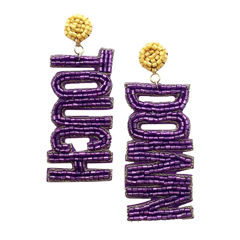 Felt Back Touch Down Message Beaded Dangle Earrings