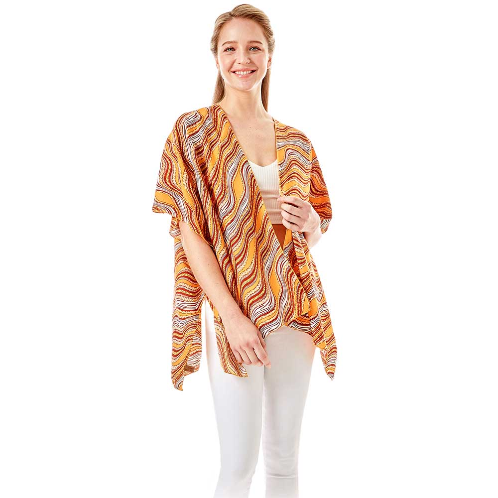 Wavy Printed Lurex Cover Up Poncho Kimono Poncho
