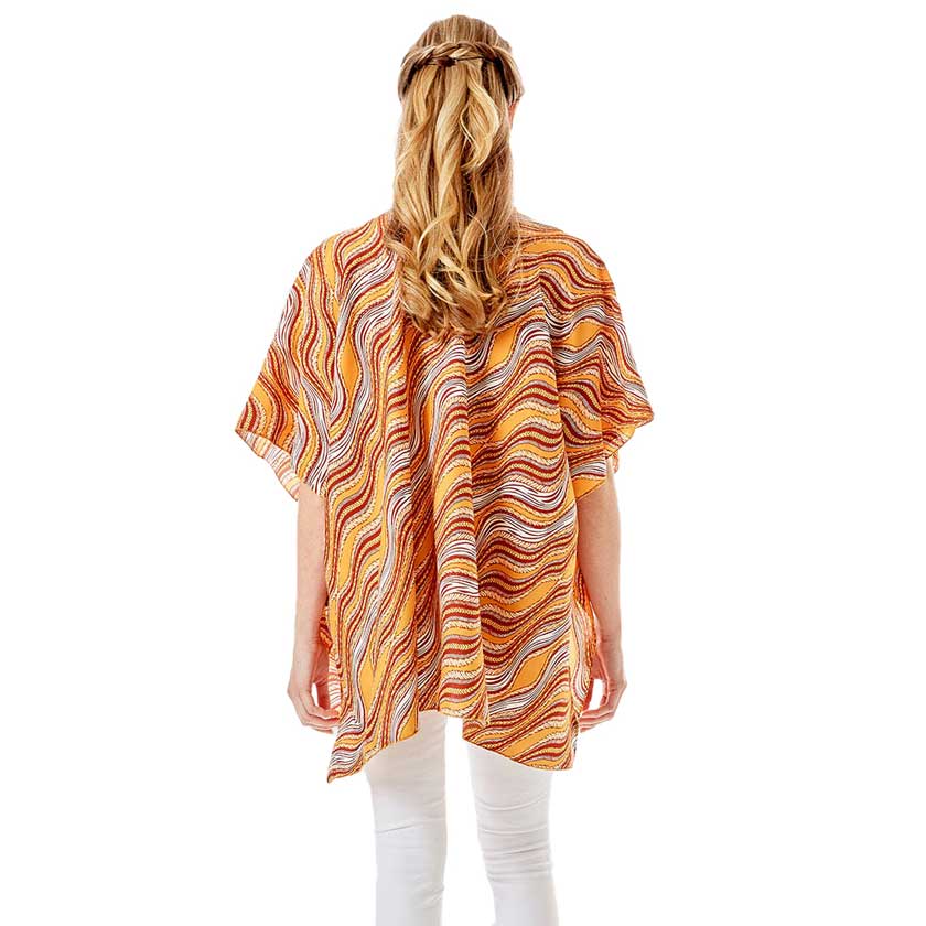 Wavy Printed Lurex Cover Up Poncho Kimono Poncho