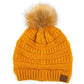 C.C Solid Ribbed Knit Beanie with Pom