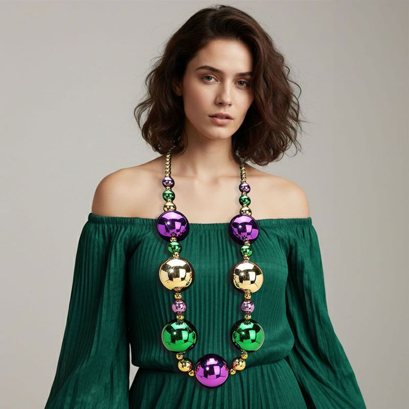 Women's Oversized Mardi Gras Beads Long Statement Necklace