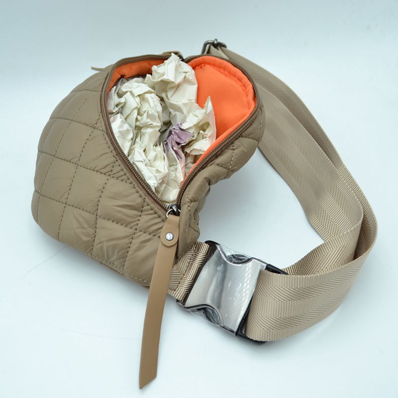 Quilted Puffer Belt Bag with Dual Zipper Pulls and Adjustable Strap