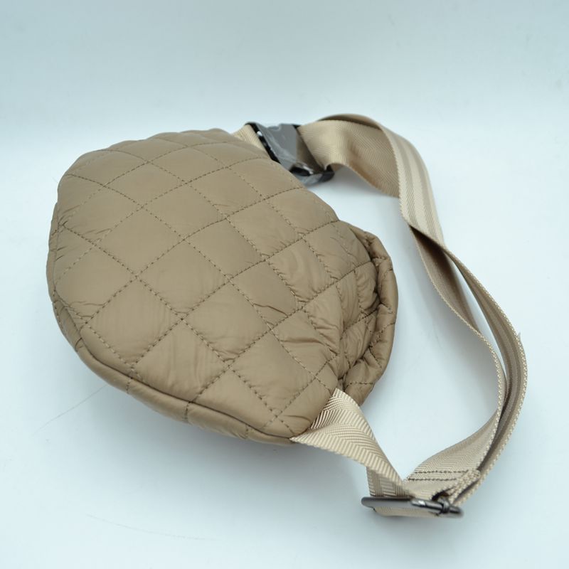 Quilted Puffer Belt Bag with Dual Zipper Pulls and Adjustable Strap