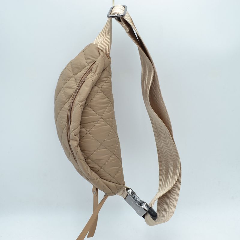 Quilted Puffer Belt Bag with Dual Zipper Pulls and Adjustable Strap