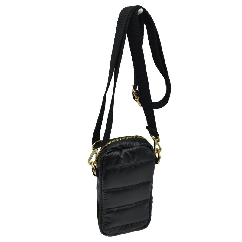 Compact Puffer Crossbody Bag Mini Vertical Shoulder Bag with Adjustable Strap