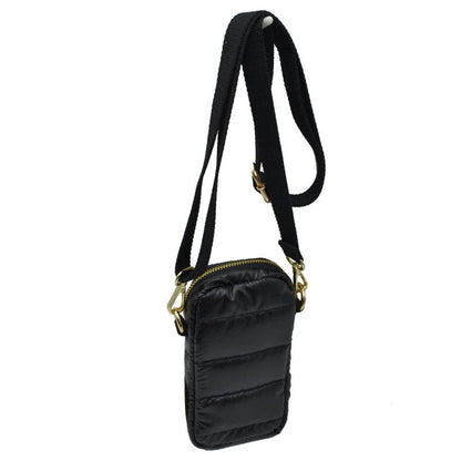 Compact Puffer Crossbody Bag Mini Vertical Shoulder Bag with Adjustable Strap