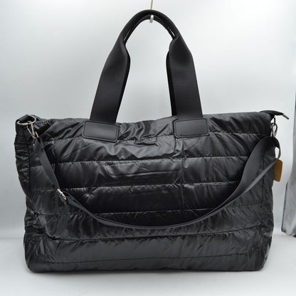 Horizontal Puffer Quilted Weekender Travel Duffel Bag with Shoulder Strap