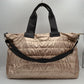 Horizontal Puffer Quilted Weekender Travel Duffel Bag with Shoulder Strap