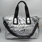 Horizontal Puffer Quilted Weekender Travel Duffel Bag with Shoulder Strap
