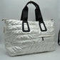 Horizontal Puffer Quilted Weekender Travel Duffel Bag with Shoulder Strap