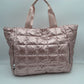 Grid Quilted Puffer Weekender Travel Duffel Bag with Exterior Zipper Pockets