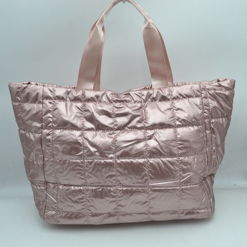 Grid Quilted Puffer Weekender Travel Duffel Bag with Exterior Zipper Pockets