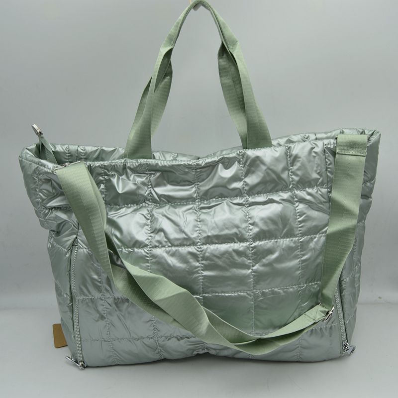 Grid Quilted Puffer Weekender Travel Duffel Bag with Exterior Zipper Pockets