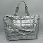 Grid Quilted Puffer Weekender Travel Duffel Bag with Exterior Zipper Pockets