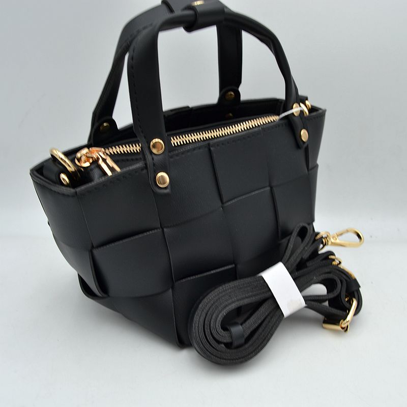 Wide Woven Basket Square Top-Handle Mini Tote Bag with Crossbody Strap
