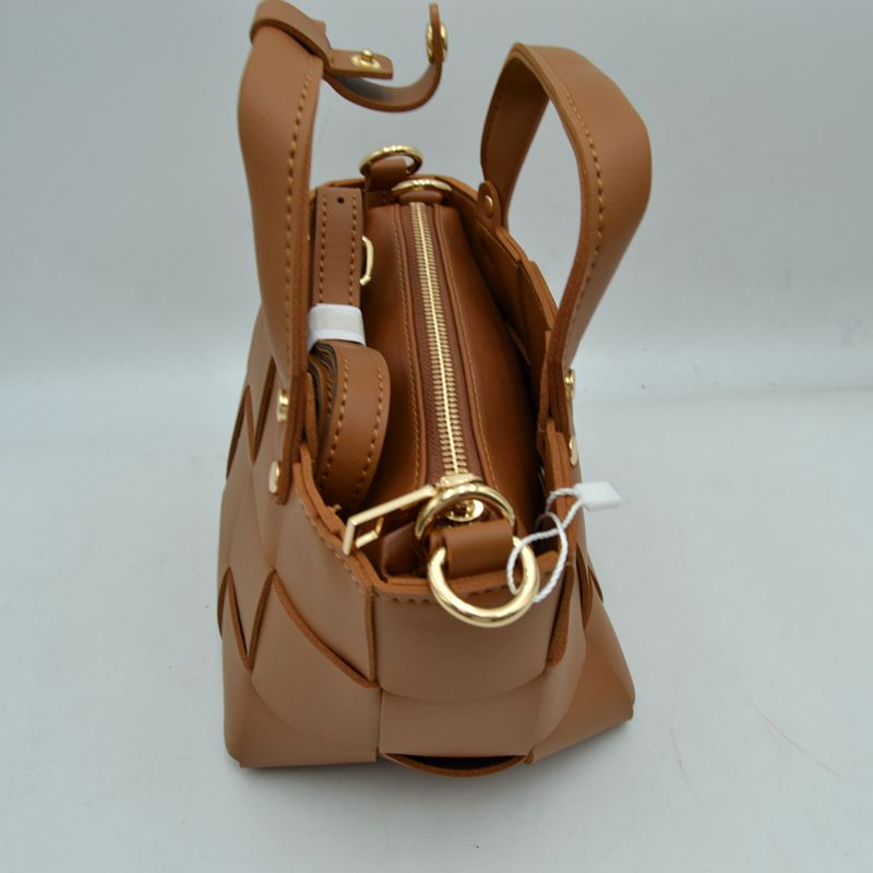 Wide Woven Basket Square Top-Handle Mini Tote Bag with Crossbody Strap