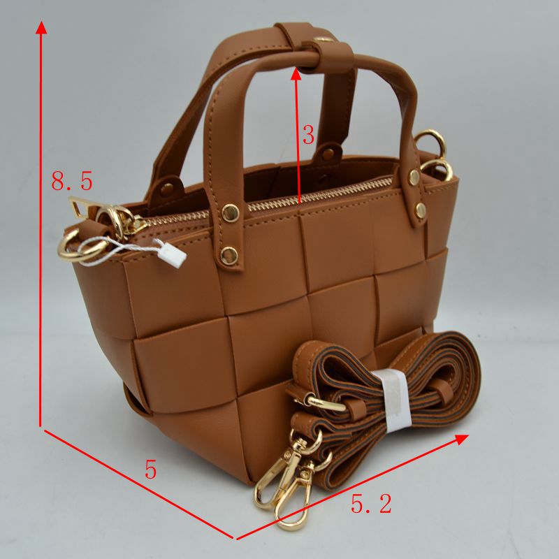 Wide Woven Basket Square Top-Handle Mini Tote Bag with Crossbody Strap