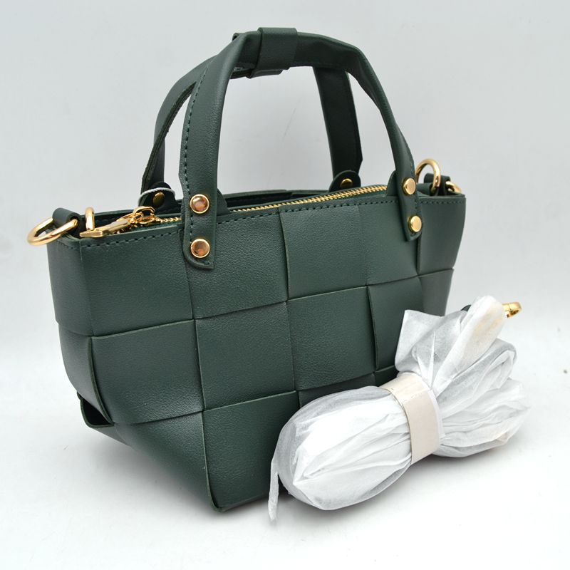 Wide Woven Basket Square Top-Handle Mini Tote Bag with Crossbody Strap