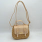 Woven Straw Satchel Bag with Faux Leather Flap and Double Buckle Accent