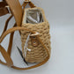 Woven Straw Satchel Bag with Faux Leather Flap and Double Buckle Accent