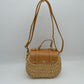 Woven Straw Satchel Bag with Faux Leather Flap and Double Buckle Accent