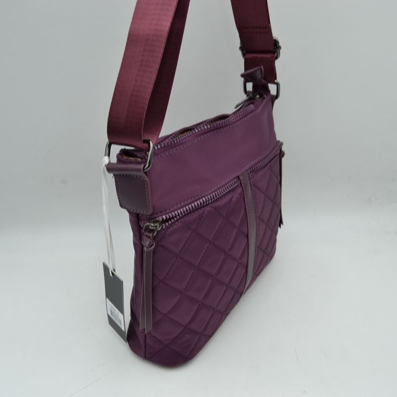 Quilted Crossbody Bag with Front Zipper Pockets and Adjustable Strap