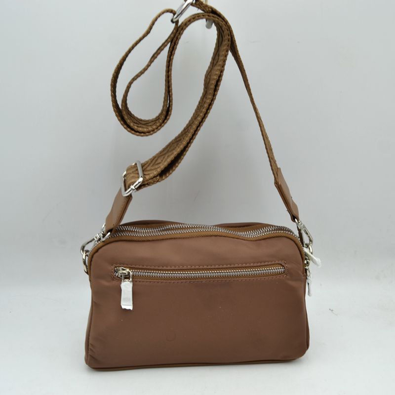 Multi-Zipper Nylon Crossbody Bag with Wide Textured Strap