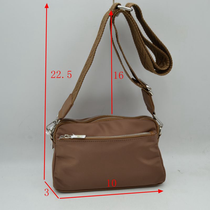 Multi-Zipper Nylon Crossbody Bag with Wide Textured Strap