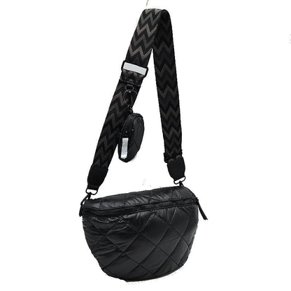 Chevron Strap Puffer Sling Bag | Crossbody Bag with Coin Pouch