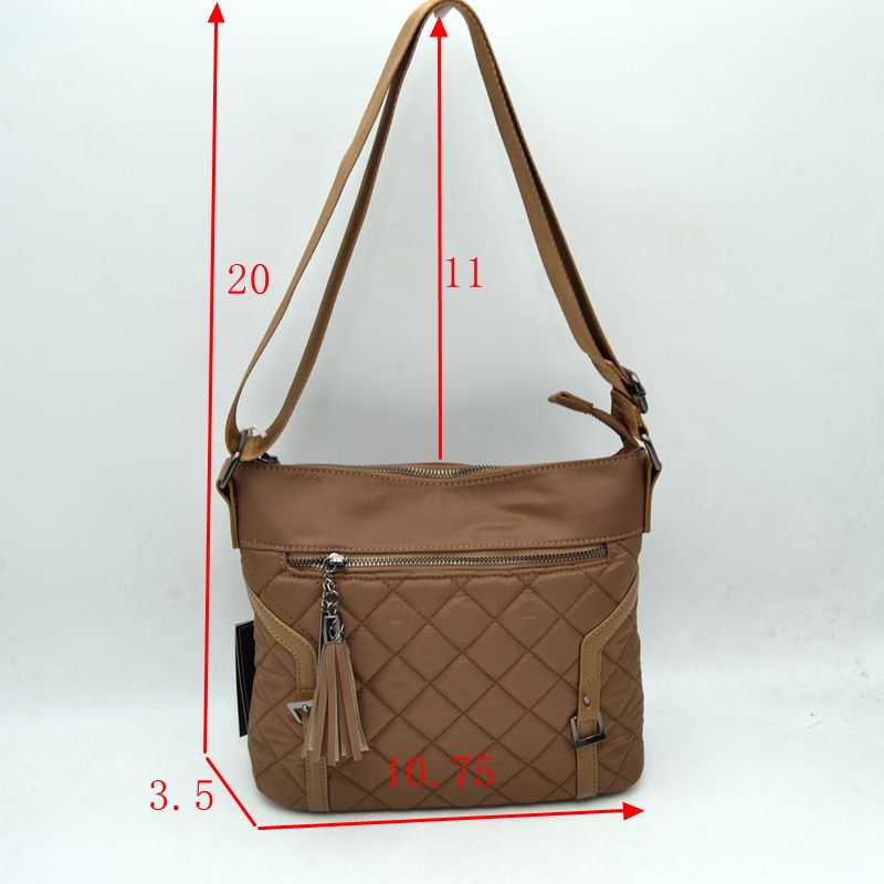 Quilted Nylon Crossbody Bag with Buckle Accents and Tassel Charm