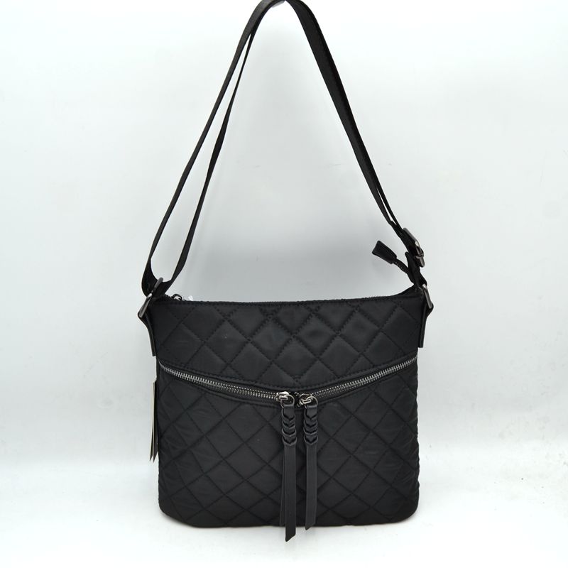 Quilted Crossbody Bag with Curved Zip and Adjustable Strap