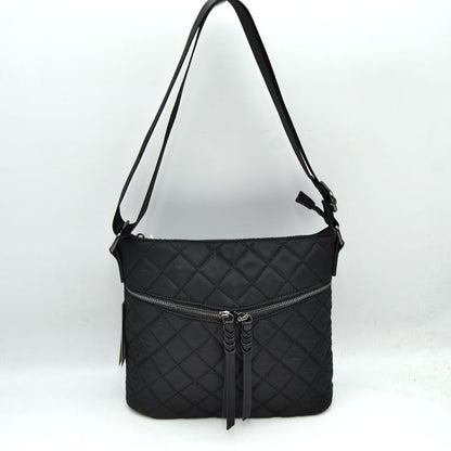 Quilted Crossbody Bag with Curved Zip and Adjustable Strap