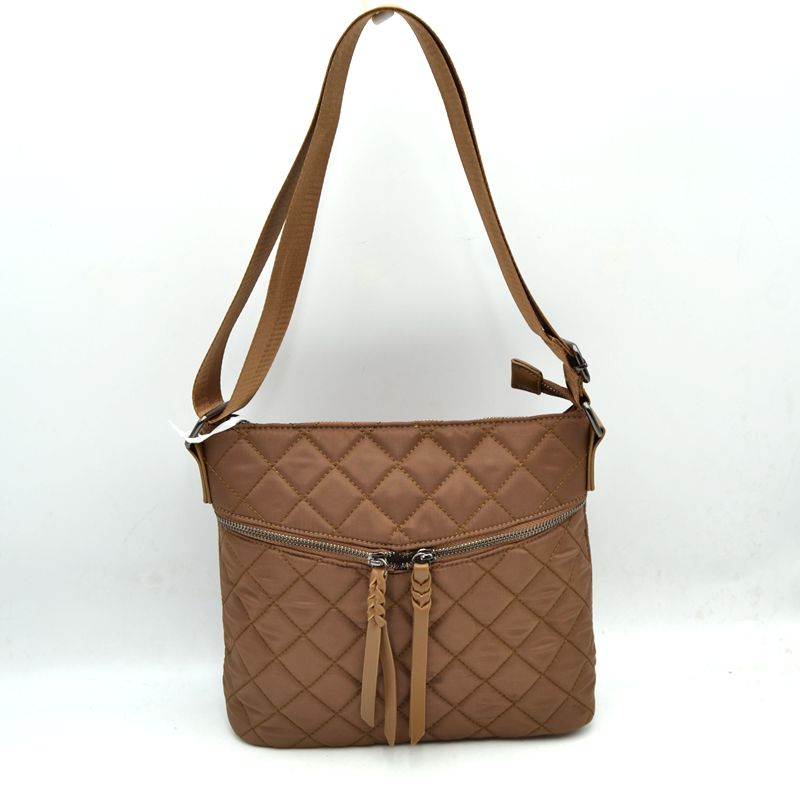 Quilted Crossbody Bag with Curved Zip and Adjustable Strap