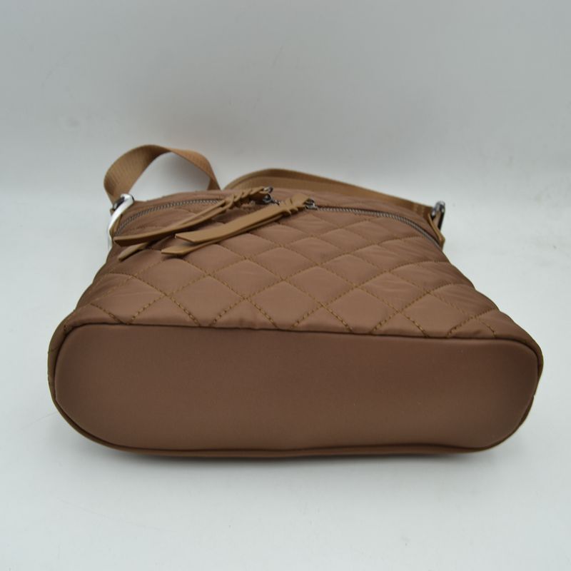 Quilted Crossbody Bag with Curved Zip and Adjustable Strap